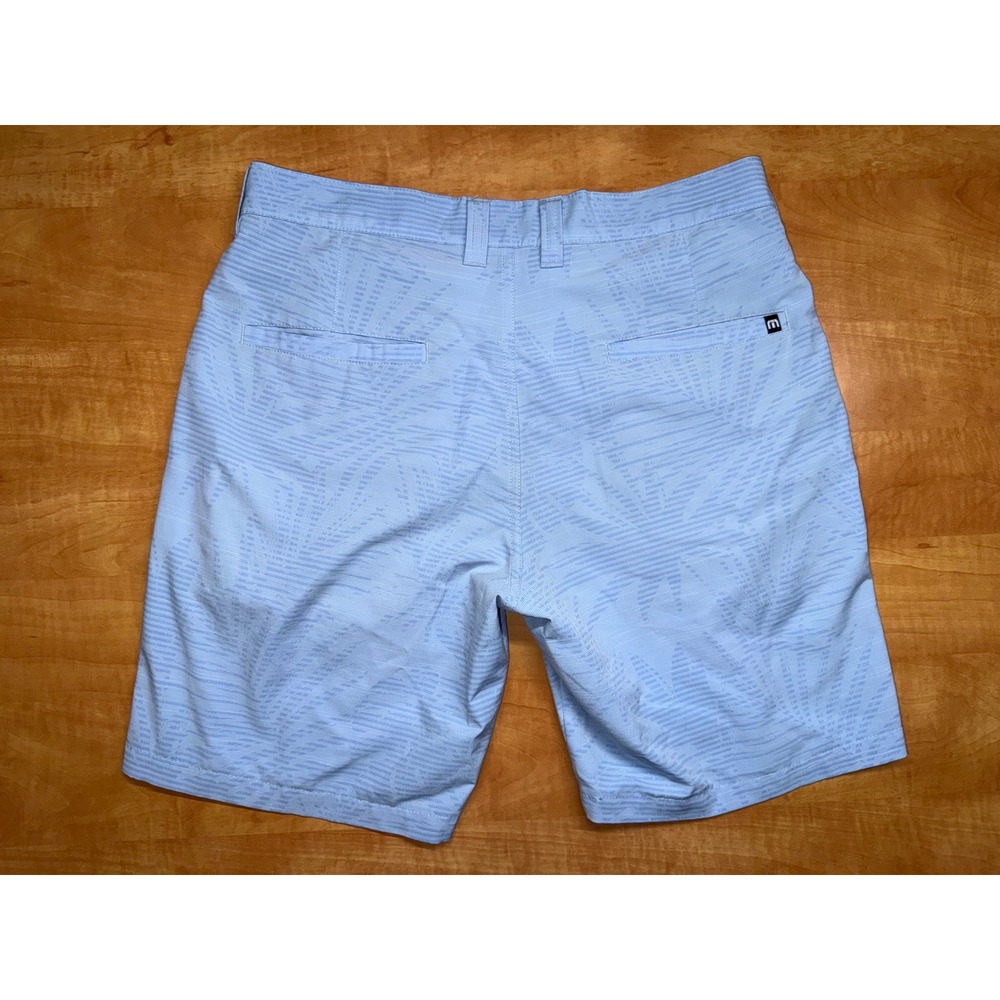 TravisMathew Mens 30 Light Blue Palm Print Performance Golf Shorts Stretch - Picture 5 of 7
